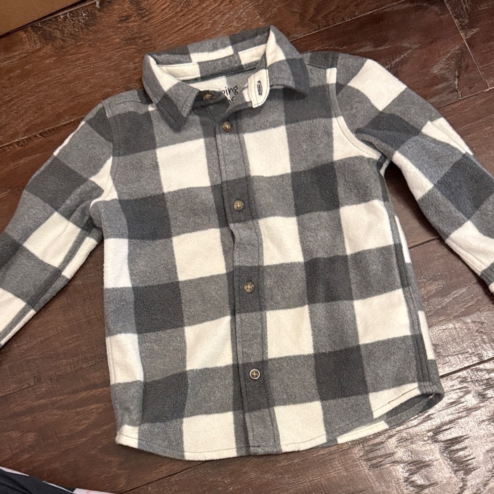 Grey and White plaid fleece Kids Shirt
